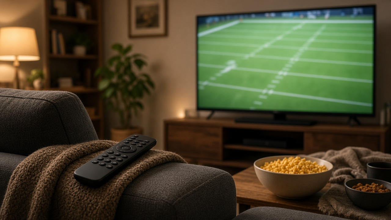 Football game streaming on a living room television