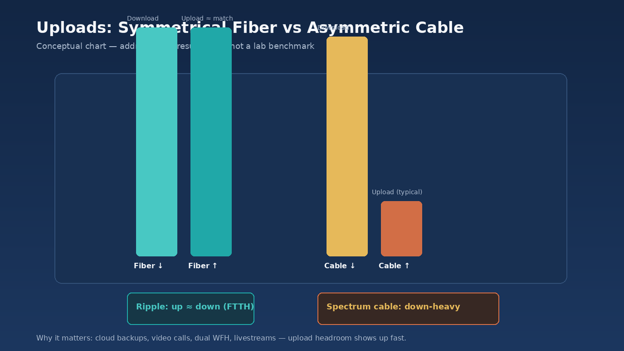 Chart contrasting symmetrical fiber upload with asymmetric cable upload